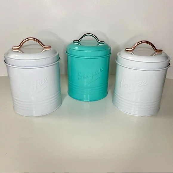 LAST CHANCE SALE!Robely Farmhouse Coffee Tin Canister Lid White Copper Handle - Picture 11 of 11
